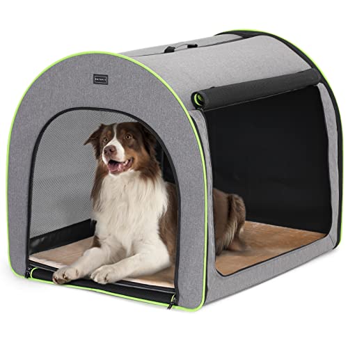 Petsfit Hundebox faltbar für mittlere Hunde, Hundebox für Zuhause Transportbox Hund Zimmerkennel Hund haltbar gemütlich Hundeschlafbox mit Anti-offener Reißverschluss und Plüschkissen,M, Hellgrau von Petsfit
