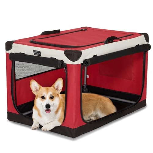 Petsfit Hundebox faltbar, Hundebox für zuhause Verstellbarer Stoffbezug mit Spiraleisenrohr, Hundetransportbox Auto Stoff für große mittlere kleine Hunde,Leicht zu Verstauen von Petsfit