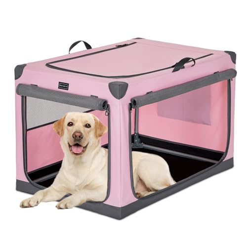 Petsfit Hundebox faltbar, Hundebox für zuhause Verstellbarer Stoffbezug mit Spiraleisenrohr, Hundebox Stoff Große Hunde mit 3 Tür-Design, Einfach zu Transportieren, Leicht zu Verstauen, L, Rosa Petsfit Hundebox faltbar, Hundebox für zuhause Verstellbarer Stoffbezug mit Spiraleisenrohr, Hundebox Stoff Große Hunde mit 3 Tür-Design, Einfach zu Transportieren, Leicht zu Verstauen, L, Rosa von Petsfit