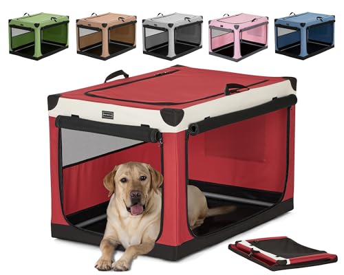 Petsfit Hundebox große Hunde, Hundebox faltbar mit integriertem Aluminium Rahmen, Einstellbare Stoffbezug durch Spiralschlauch, Verstärkung Nähen Hundetransportbox,L,Rot von Petsfit