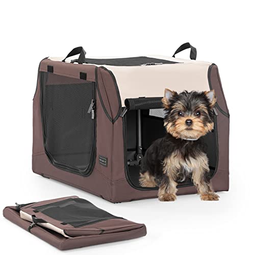 Petsfit Hundebox faltbar Auto Hundetransportbox für kleine Hunde Reisebox Autobox für Kofferraum mit Spiralförmiges Aluminiumrohr zur Verstellbarer Stoffbezug,Braun,S von Petsfit