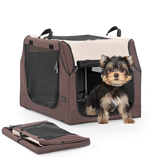 Petsfit Transportbox Hunde, Verstellbarer Stoffbezug für Kompatibilität, schräges Design geeignet für den Rücksitz und Kofferraum, Hundebox faltbar, verstärktes Netz gegen Kauen,Braun,S von Petsfit