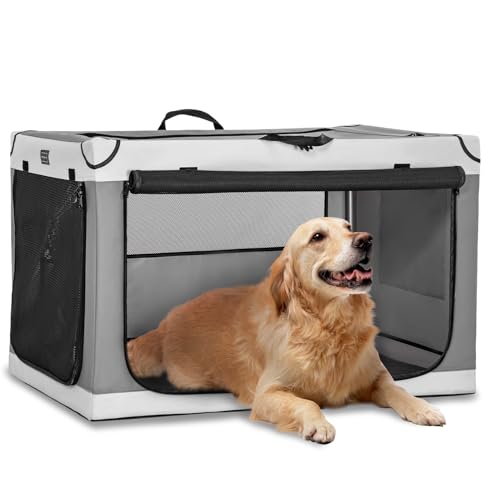Petsfit Hundebox faltbar für große Hunde, Hundebox für Zuhause Zimmerkennel Hund Verstellbares Design Transportbox Hund, Reißfeste Netzfenster (L, Lichtgrau) Petsfit Hundebox faltbar für große Hunde, Hundebox für Zuhause Zimmerkennel Hund Verstellbares Design Transportbox Hund, Reißfeste Netzfenster (L, Lichtgrau) von Petsfit