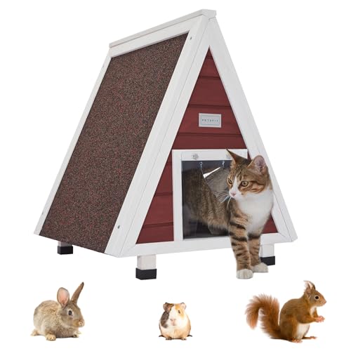 Petsfit Katzenhütte Outdoor mit Fluchttür Katzenhöhle Katzenhaus Holz Wetterfest aus Spießtannenholz, Rot Petsfit Katzenhütte Outdoor mit Fluchttür Katzenhöhle Katzenhaus Holz Wetterfest aus Spießtannenholz, Rot von Petsfit