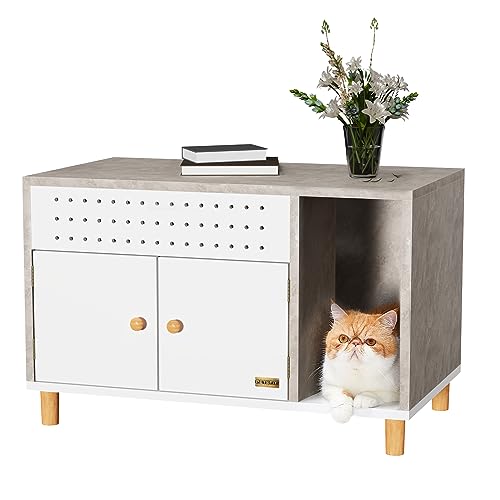 Petsfit Katzenschrank für Katzentoilette, versteckte Katzenklo Schrank Beistelltisch mit 2 Türen & Eingang und Belüftungslöchern,Moderne Katzenhaus für Katzen Hunde,weiß/grau Petsfit Katzenschrank für Katzentoilette, versteckte Katzenklo Schrank Beistelltisch mit 2 Türen & Eingang und Belüftungslöchern,Moderne Katzenhaus für Katzen Hunde,weiß/grau von Petsfit