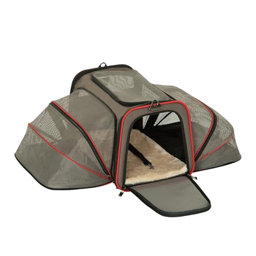 Petsfit Katzentragetasche, Zwei Seiten, erweiterbar, faltbar, weiche Seite, große Katzentragetasche, mit Reißverschluss, Oben offen (mittelgroß: 45 x 28 x 28 cm), Grau von Petsfit