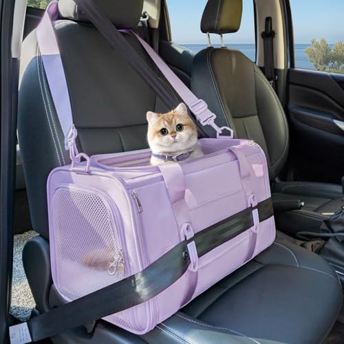 Petsfit Katzentragetasche für kleine Hunde, mit verbesserter patentierter Auto-Schnalle, weiche Seiten, Haustier-Tragetasche für Welpen, 4 Seiten, belüftet, mit verstellbaren Schultergurten und von Petsfit