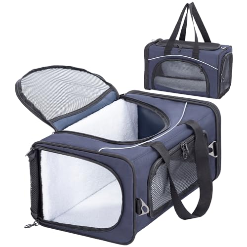 Petsfit Transporttasche Katze & Hundetasche Flugzeug | Flugtasche für Hunde & Transportbox Katze | Flugtaugliche Haustiertasche | Sicherer Transport in Auto, Flugzeug und Bahn, M/Blau von Petsfit