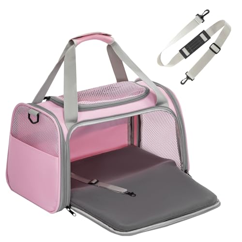 Petsfit Transportbox Katze Hund,Faltbare Tragetasche Hundetasche für Katze kleine Hund,tragbare Hunde Flugtasche Reisetasche für Hunde mit Schultergurt und expandierbare Betteinlage,Rosa von Petsfit