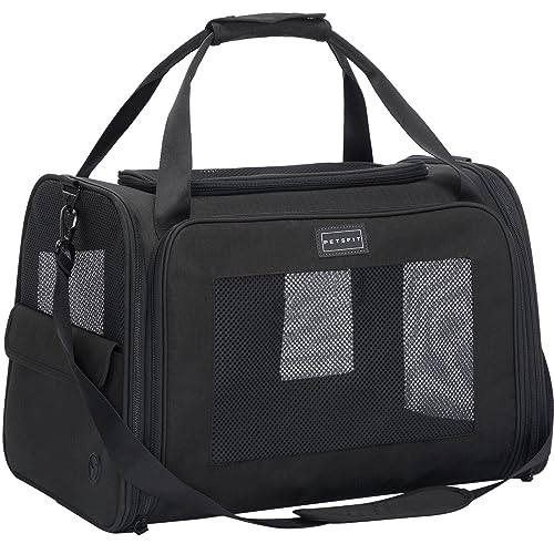 Petsfit Transportbox Katze & Hund, Hundetasche Tragetasche für Katze kleine Hund, faltbar Katze Transporttasche Hunde mit Schultergurt und weiches Kissen,L,Schwarz von Petsfit