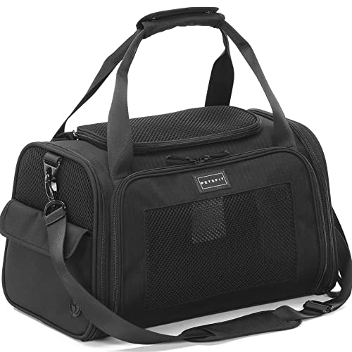 Petsfit Transportbox Katze & Hund, Hundetasche Tragetasche für Katze kleine Hund, faltbar Katze Transporttasche Hunde Flugtasche Hunde mit Schultergurt und weiches Kissen,M,Schwarz von Petsfit