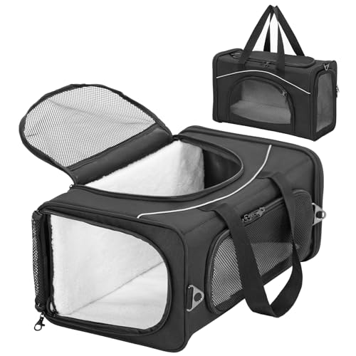 Petsfit Transporttasche Katze & Hundetasche Flugzeug | Flugtasche für Hunde & Transportbox Katze | Flugtaugliche Haustiertasche | Sicherer Transport in Auto, Flugzeug und Bahn, M/Schwarz von Petsfit