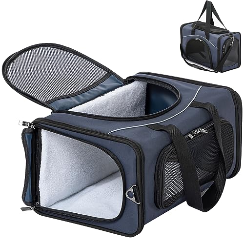 Petsfit Transporttasche Katze & Hundetasche Flugzeug | Flugtasche für Hunde & Transportbox Katze | Flugtaugliche Haustiertasche | Sicherer Transport in Auto, Flugzeug und Bahn, S/Blau von Petsfit