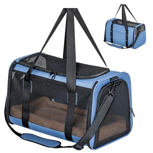 Petsfit Transportbox Katze Hundebox Auto Katzentransportbox Transportbox Hund - Faltbare Tragetasche mit 2 Patent-Schnallen für Autositz, 4-seitigem Netz & Abnehmbarem Kissen, L/Blau Petsfit Transportbox Katze Hundebox Auto Katzentransportbox Transportbox Hund - Faltbare Tragetasche mit 2 Patent-Schnallen für Autositz, 4-seitigem Netz & Abnehmbarem Kissen, L/Blau von Petsfit