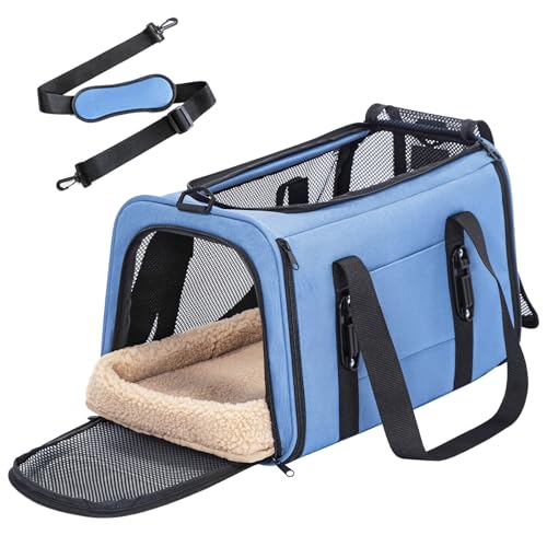 Petsfit Transportbox Katze Hundebox Auto Katzentransportbox Transportbox Hund - Faltbare Tragetasche mit 2 Patent-Schnallen für Autositz, 4-seitigem Netz & Abnehmbarem Kissen, S/Blau Petsfit Transportbox Katze Hundebox Auto Katzentransportbox Transportbox Hund - Faltbare Tragetasche mit 2 Patent-Schnallen für Autositz, 4-seitigem Netz & Abnehmbarem Kissen, S/Blau von Petsfit