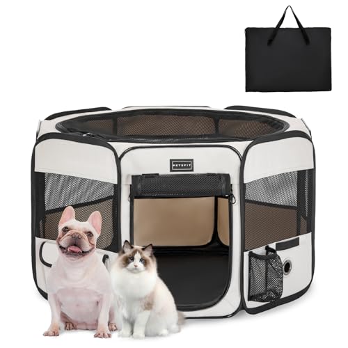 PETSFIT faltbar Welpenauslauf Tierlaufstall für Kleintiere Hunde Katzen,Hundelaufstall Freigehege mit Wasserdichter Boden,Pop-up System Kausicheres Design,Grau,S,75 * 68 * 42cm von Petsfit