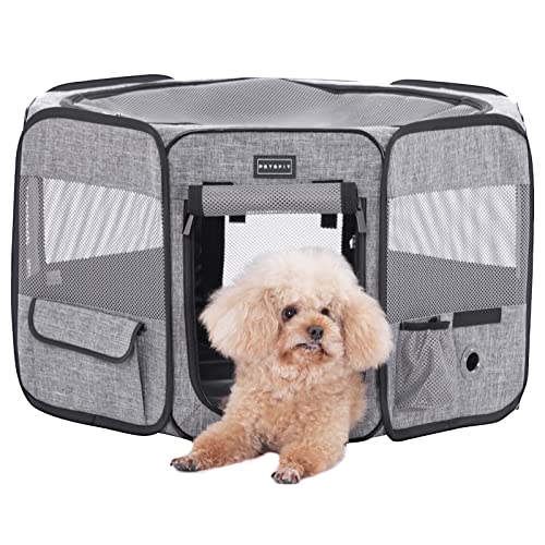 Petsfit Welpenauslauf faltbar Welpenlaufstall Tierlaufstall Pop-Up Design für Hunde Hasen Katzen, Verdickter Stahlträger Freilaufgehege Abschließbarer Reißverschluss mit Aufbewahrungstasche von Petsfit