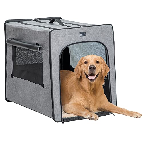 Petsfit Hundebox faltbar mit Plüschkissen & Aufbewahrungstasche, Hundetransportbox M 79x53.5x66cm, tragbare Transportbox Hund für große Hunde von Petsfit