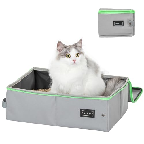 Petsfit tragbare Reise Katzenklo Katzentoilette mit Deckel Faltbare Katze Reisetoilette für Auto, leichte und einfache Reinigung,Grau & Grün von Petsfit