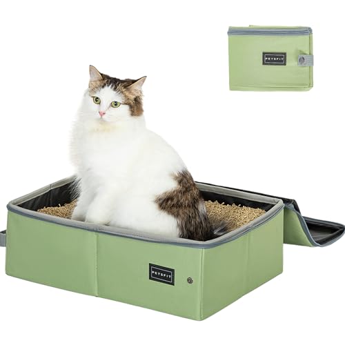 Petsfit tragbare Reise Katzenklo Katzentoilette mit Deckel Faltbare Katze Reisetoilette für Auto, leichte und einfache Reinigung,Grün von Petsfit