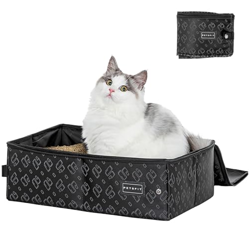 Petsfit tragbare Reise Katzenklo Katzentoilette mit Deckel Faltbare Katze Reisetoilette für Auto, leichte und einfache Reinigung,Schwarz mit Muster von Petsfit