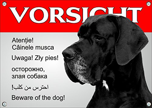 Petsigns Hundeschild - Deutsche Dogge - Warnung in 6 Sprachen - wetterfest und beständig, DIN A5 von Petsigns