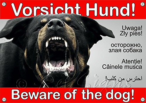 Petsigns Hundewarnschild Rottweiler - Metallschild - wetterfest, 1. DIN A5 von Petsigns