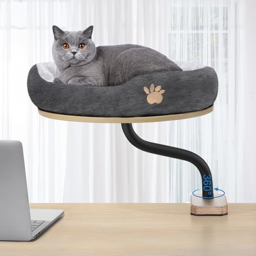 Katzen-Schreibtischbett, montierte Katzen-Hängematte für den Schreibtisch, mit bequemem, abnehmbarem Haustierbett, um 360 ° drehbar, Katzenbett für Katzen und Kätzchen bis zu 10,9 kg, naturfarbenes Katzen-Schreibtischbett, montierte Katzen-Hängematte für den Schreibtisch, mit bequemem, abnehmbarem Haustierbett, um 360 ° drehbar, Katzenbett für Katzen und Kätzchen bis zu 10,9 kg, naturfarbenes von Petsinurarea