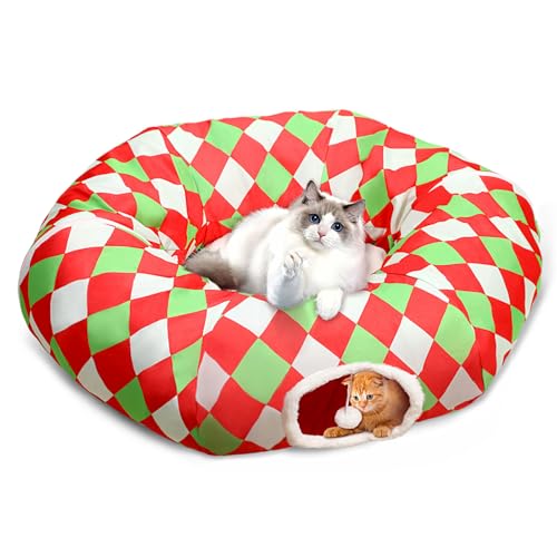 Katzentunnelbett Peekaboo Katzenhöhle Donut unter dem Weihnachtsbaum mit waschbarem Kissen grünes Elfen-Design festliche Dekoration perfekt für kleine, mittelgroße und große Katzen, Kätzchen, Katzentunnelbett Peekaboo Katzenhöhle Donut unter dem Weihnachtsbaum mit waschbarem Kissen grünes Elfen-Design festliche Dekoration perfekt für kleine, mittelgroße und große Katzen, Kätzchen, von Petsinurarea