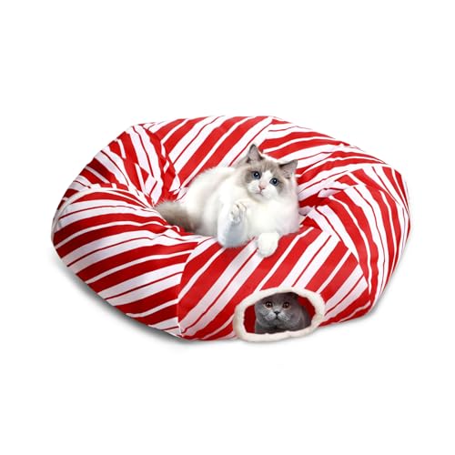 Katzentunnelbett mit Weihnachtsmotiv, Peekaboo Katzenhöhle, Donut unter dem Weihnachtsbaum, Zuckerstangen-Design, festliche Dekoration, perfekt für kleine, mittelgroße und große Katzen, Kätzchen, Katzentunnelbett mit Weihnachtsmotiv, Peekaboo Katzenhöhle, Donut unter dem Weihnachtsbaum, Zuckerstangen-Design, festliche Dekoration, perfekt für kleine, mittelgroße und große Katzen, Kätzchen, von Petsinurarea