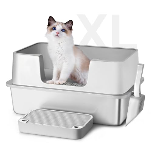 Petsinurarea Katzentoilette aus Edelstahl mit Deckel, XL Katzentoiletten für große Katzen, 61 cm L x 39,9 cm B x 30,5 cm H, extra große Metall-Katzentoilette, Anti-Auslauf, antihaftbeschichtet, kein Petsinurarea Katzentoilette aus Edelstahl mit Deckel, XL Katzentoiletten für große Katzen, 61 cm L x 39,9 cm B x 30,5 cm H, extra große Metall-Katzentoilette, Anti-Auslauf, antihaftbeschichtet, kein von Petsinurarea