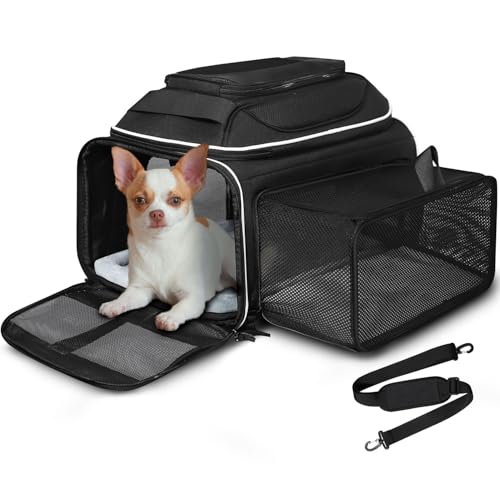 Petskd Erweiterbare Haustier-Tragetasche Oben und seitlich, 43,2 x 33 x 24,1 cm, Southwest Airline genehmigt, weiche Seiten-Tragetasche für kleine Katzen und Hunde, mit verschließbaren von Petskd