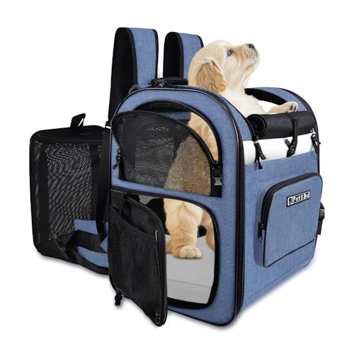 Petskd Erweiterbarer Haustier-Rucksack, 41,5 x 37,8 x 27,9 cm, für kleine Hunde und mittelgroße Katzen, tragbarer Rucksack für Hunde, Katzen, zum Wandern, Tierarzt, Reisen (blau) von Petskd