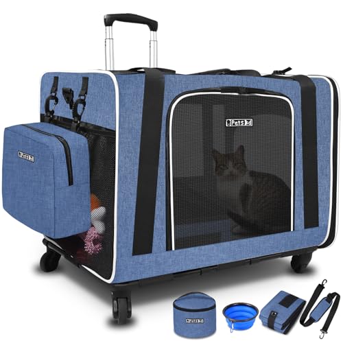 Petskd Extra große Katzentragetasche mit Rollen und Katzentoilette, 61 x 43,2 x 43,2 cm, für große Katzen oder 2 kleine Katzen, zusammenklappbar, weiche Seiten, Haustier-Tragetasche für Autoreisen, Petskd Extra große Katzentragetasche mit Rollen und Katzentoilette, 61 x 43,2 x 43,2 cm, für große Katzen oder 2 kleine Katzen, zusammenklappbar, weiche Seiten, Haustier-Tragetasche für Autoreisen, von Petskd