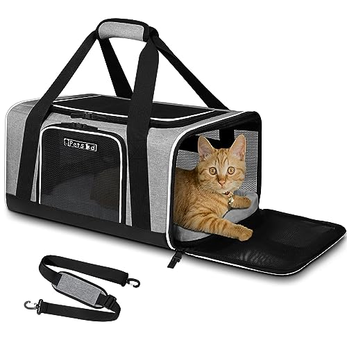Petskd Haustier-Tragetasche, 43x33x24.9 cm, Southwest Airline genehmigt, Haustier-Reisetasche für kleine Katzen und Hunde, Hundetragetasche mit Sicherheitsverschluss, Reißverschluss (grau) von Petskd