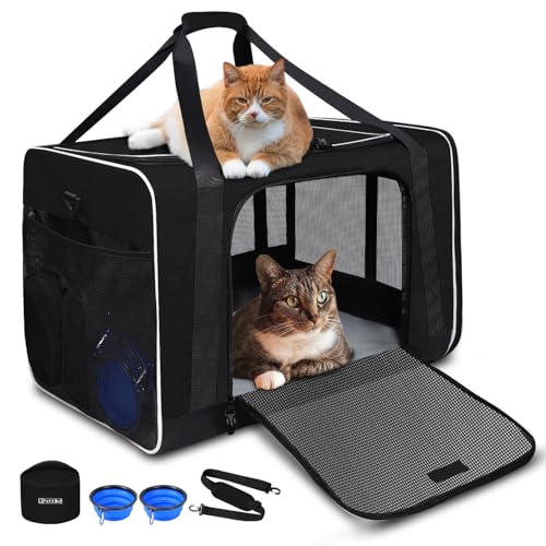 Petskd Haustier-Tragetasche, 61 x 43,2 x 43,2 cm, für große Katzen, Hunde, Haustier-Tragetasche für 2 Katzen oder mittelgroße Hunde, weiche Tragetasche für Auto, Reisen und Krankenhaus, mit 1 Box, 2 von Petskd