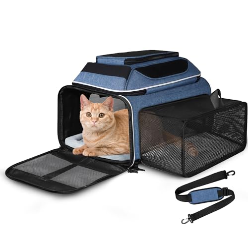 Petskd Oben uns seitlich erweiterbare Haustiertragetasche mit den Maßen 43,2 x 30,5 x 21,6 cm,zugelassen für JetBlue, Frontier und Spirit Airlines, Tragetasche für kleine Katzen und Hunde mit weichen von Petskd
