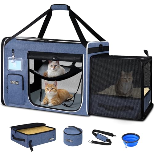 Petskd Seitlich erweiterbare, extra große Katzentoilette mit Katzentoilette für lange Autofahrten, 61 x 43,2 x 43,2 cm, faltbar, weiche Seiten, große Haustier-Tragetasche mit Reißverschlussschlössern von Petskd