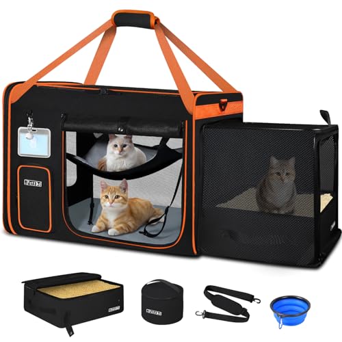 Petskd Seitlich erweiterbare extra große Katzentoilette mit Katzentoilette, 61 x 43,2 x 43,2 cm, weiche Haustier-Tragetasche für 2 Katzen unter 25 kg, mit Reißverschlussschlössern für Autoreisen Petskd Seitlich erweiterbare extra große Katzentoilette mit Katzentoilette, 61 x 43,2 x 43,2 cm, weiche Haustier-Tragetasche für 2 Katzen unter 25 kg, mit Reißverschlussschlössern für Autoreisen von Petskd