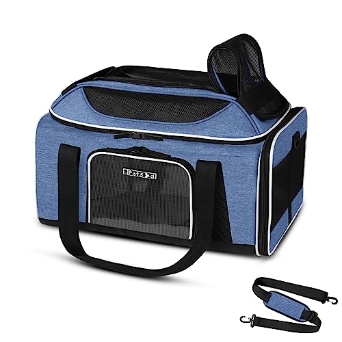 Petskd Top-erweiterbare Haustier-Tragetasche, 43,2 x 30,5 x 21,6 cm, JetBlue Allegiant Spirit von Fluggesellschaften zugelassen, weiche Tragetasche für kleine Katzen und Hunde, mit verschließbaren von Petskd