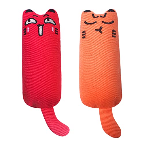 Petslucent Katzenminze Spielzeug für Katzen, Katzenminze Zähne Reinigung Dental Katzenspielzeug, Katzenkauspielzeug Haustier Katzenminze Kissen für Indoor Katzen Kätzchen Kitty (Orange + Rot) von Petslucent