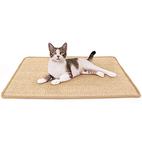 Petslucent Kratzmatte für Katzen, Sisal Kratzteppich für Hauskatzen, die Krallen Schleifen und Couchteppiche schützen Sofa Horizontales Katzenkratzmatte (60 * 40cm, Hellbraun) von Petslucent
