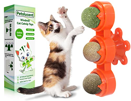Petslucent Windmill Catnip Toys for Cats, 3in1 Katzenminze Ball für Katzen, Windmühle Drehbares Katzen Leckerli Spielzeug von Petslucent