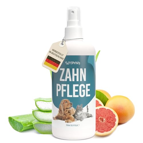 Petsly® Dentalspray für Hunde & Katzen -250 ml- Frische Minze - Kein Spülen oder Bürsten - Gegen Zahnstein und schlechten Atem - Zahnpflege Hund & Katze mit 3-fach Wirkung von Petsly