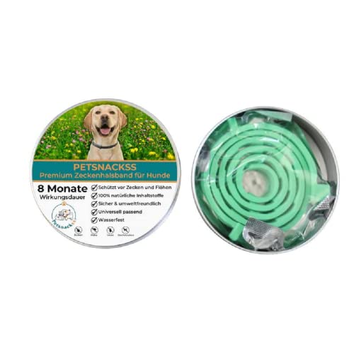 Zeckenhalsband für Hunde - 100% Natürliche Inhaltsstoffe - bis zu 8 Monate wirksamer Schutz gegen Zecken, Flöhe und Läuse - Universell passend (1er Pack) von Petsnackss