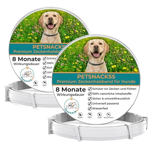 Zeckenhalsband für Hunde - 100% Natürliche Inhaltsstoffe - bis zu 8 Monate wirksamer Schutz gegen Zecken, Flöhe und Läuse - Universell passend (2er Pack) von Petsnackss