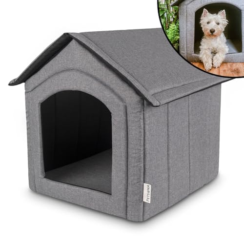 Petsona Hundehöhle Hundehütte Faltbare Mit Herausnehmbarem Dach Hundehaus Hundebett Katzenbett Haustierbett Schlafplatz Größe XL, Grau von Petsona
