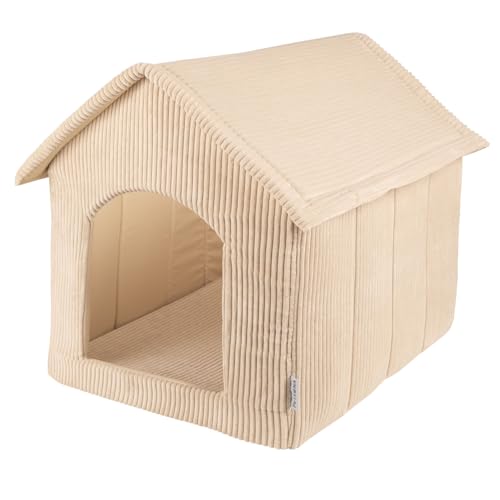 Petsona Hundehütte Rippenstrickstoff Waschbarer Bezug Reißverschlussdach, Beige,XXL von Petsona