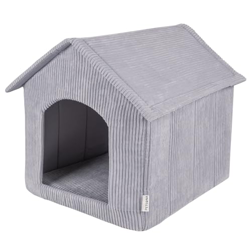 Petsona Hundehütte Rippenstrickstoff Waschbarer Bezug Reißverschlussdach, Dunkelgrau,XL von Petsona