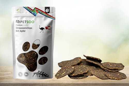 Petsoo Premium Straussenchips mit Apfel - Premium Strauß Leckerli für Hunde - 250g von Petsoo